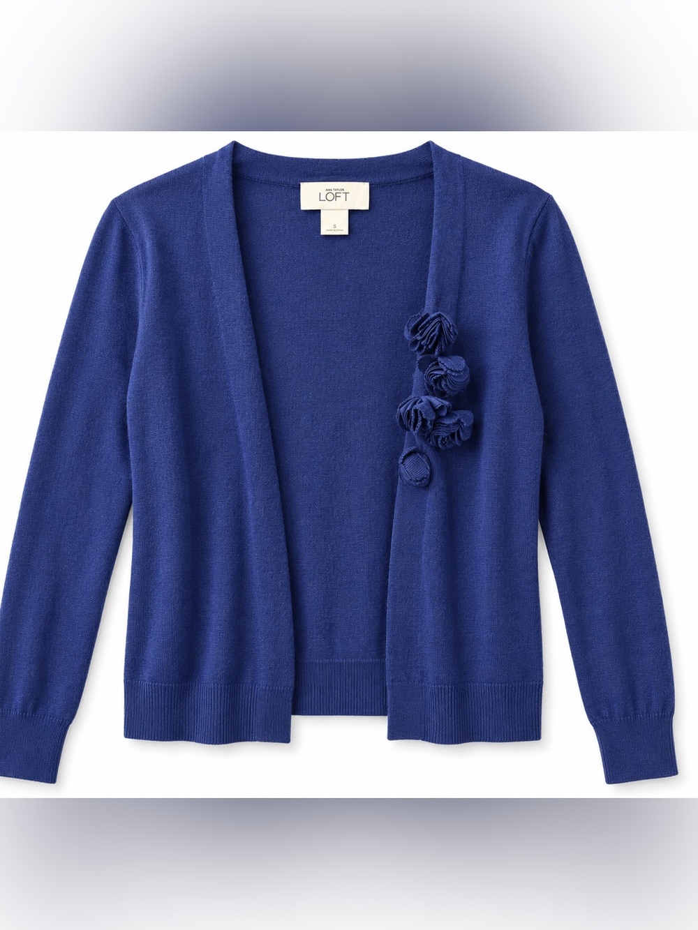 Ann Taylor LOFT Royal Blue Floral Detail Open Cardigan S